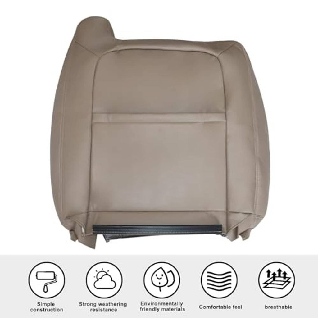 Tan front seat back replacement cover with stitched center panel and bolsters