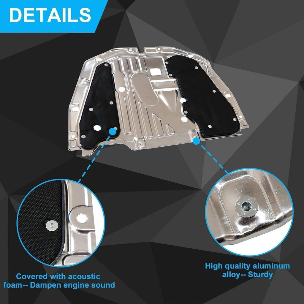 Silver aluminum splash guard shield with black acoustic sound-damping panels