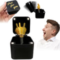 Black magnet gag gift box with gold middle-finger figure in open lid