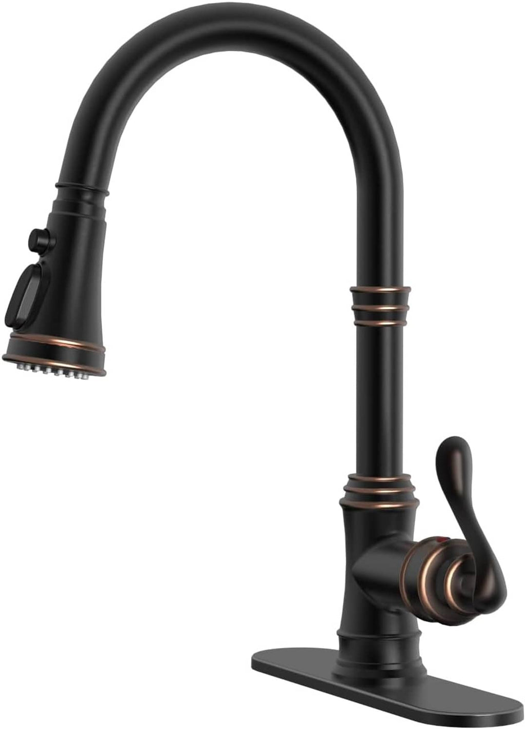 Oil-rubbed bronze pull-down kitchen faucet with matte black finish and side lever