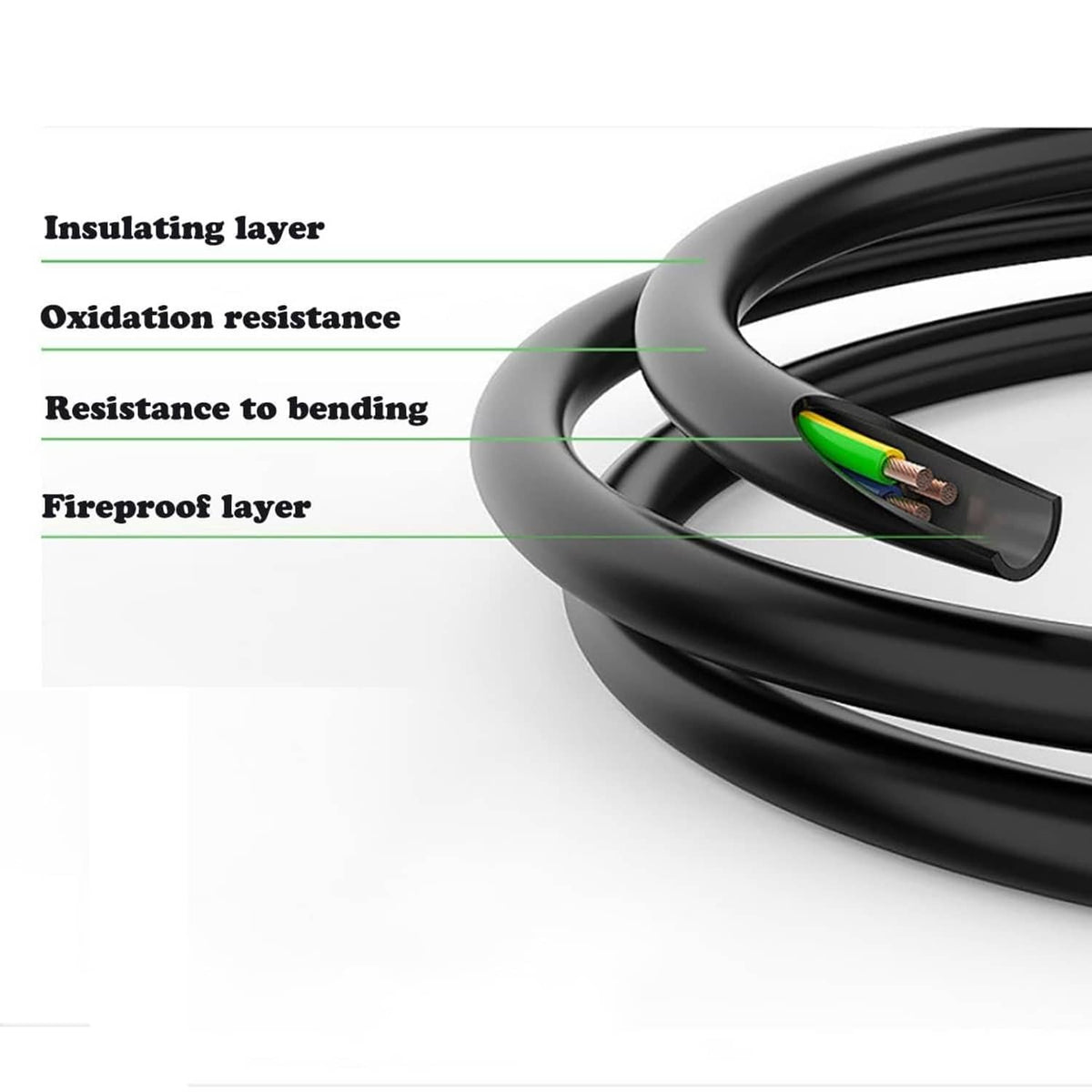 Black waterproof cable with layered insulation and bend-resistance design