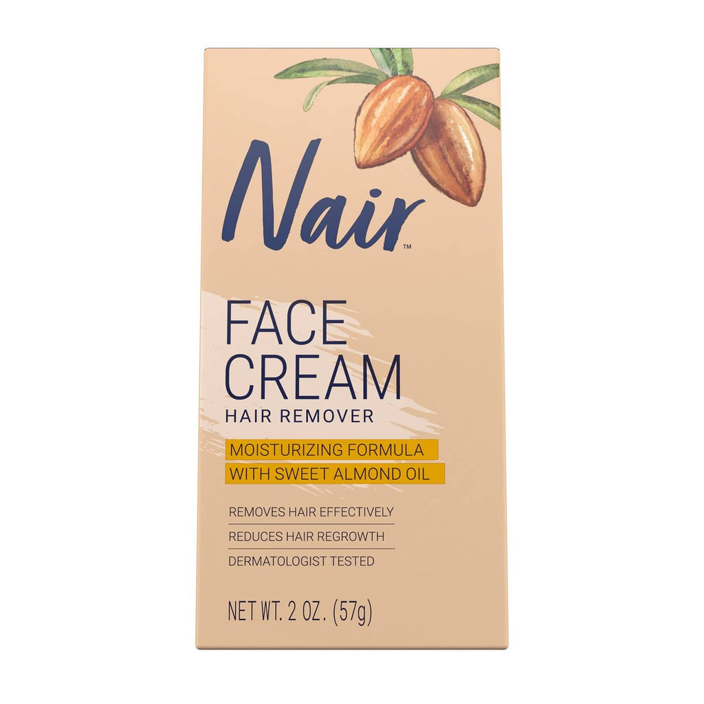 Nair Face Cream hair remover box, moisturizing formula, sweet almond oil, 2 fl oz