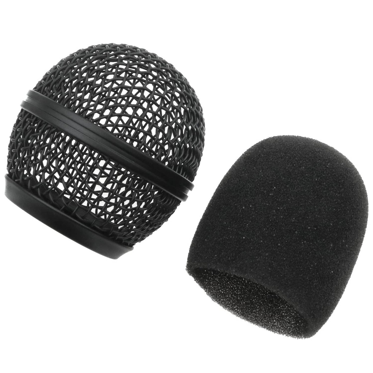 Black microphone windscreen and foam insert with mesh outer grill