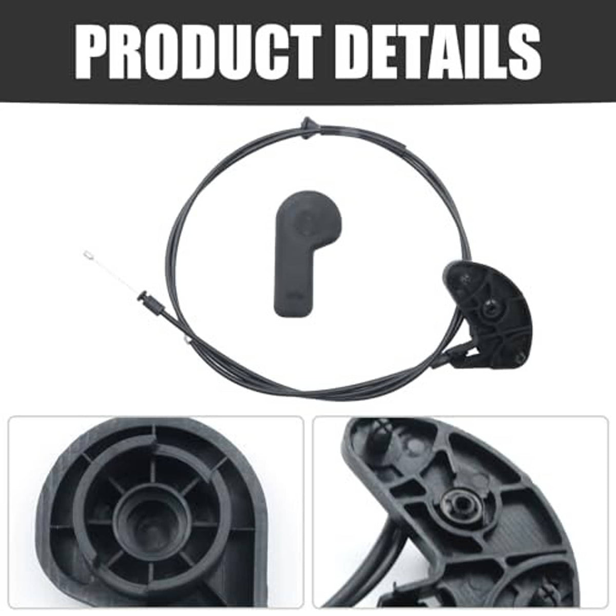 Black hood release cable kit with molded handle and latch housing (detail)