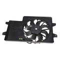 Radiator cooling fan assembly with black fan blades and rectangular mounting shroud