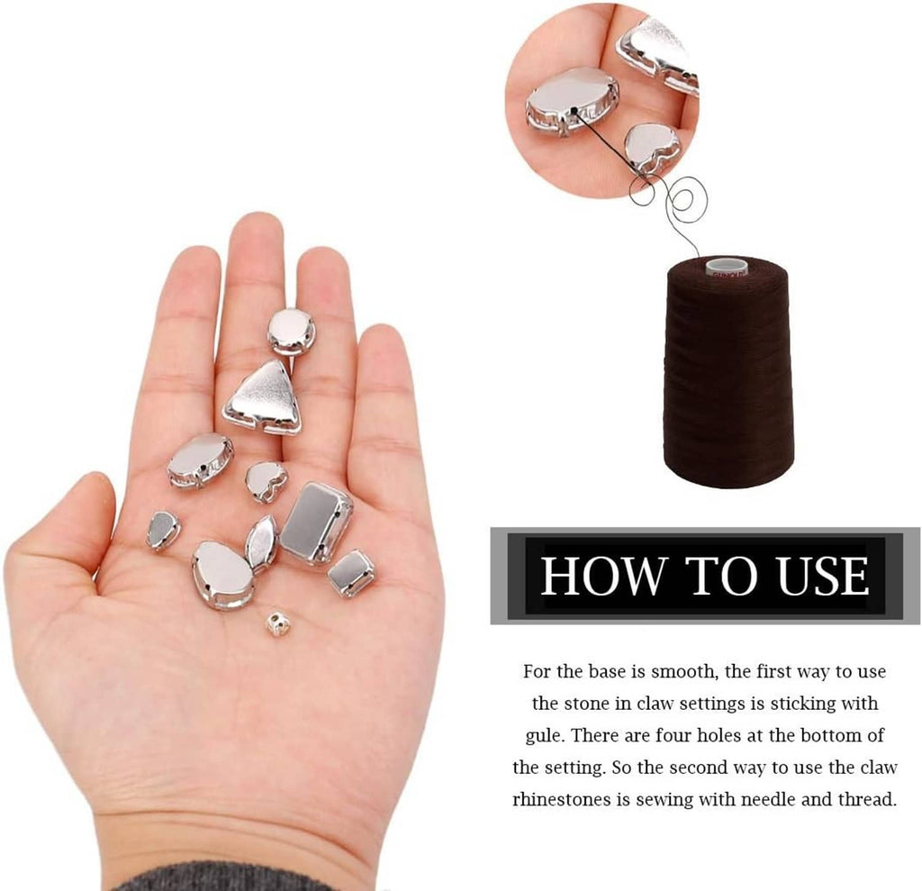 Sew-on rhinestones kit with clear gems and brown thread spool for crafting