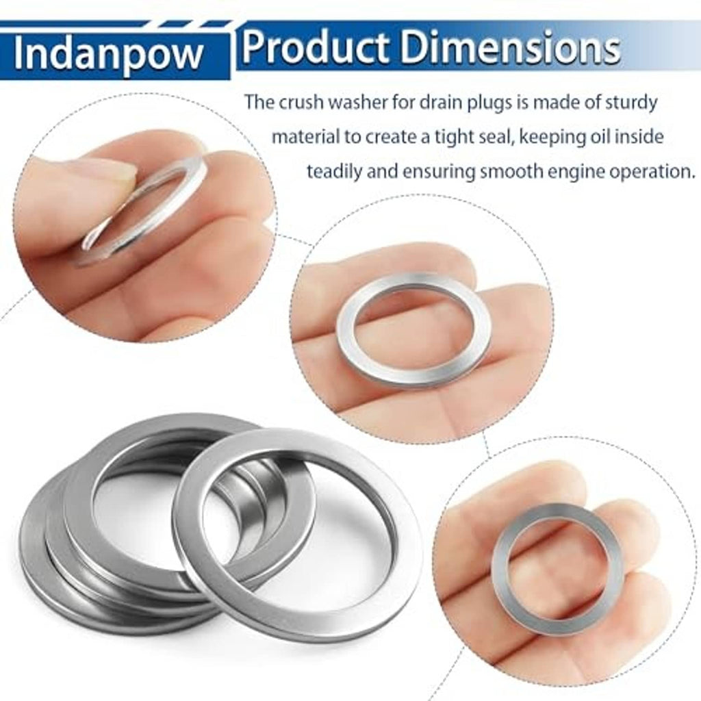Metal drain plug crush washer gasket set with stacked rings and close-up center hole