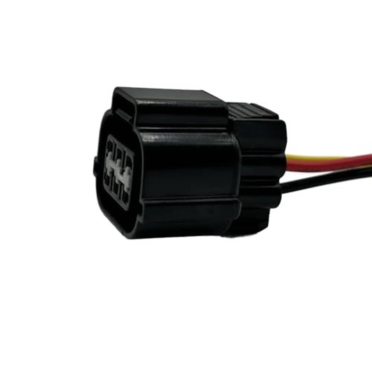 Idle Air Control pigtail harness side view, black housing with multi-pin socket and wires