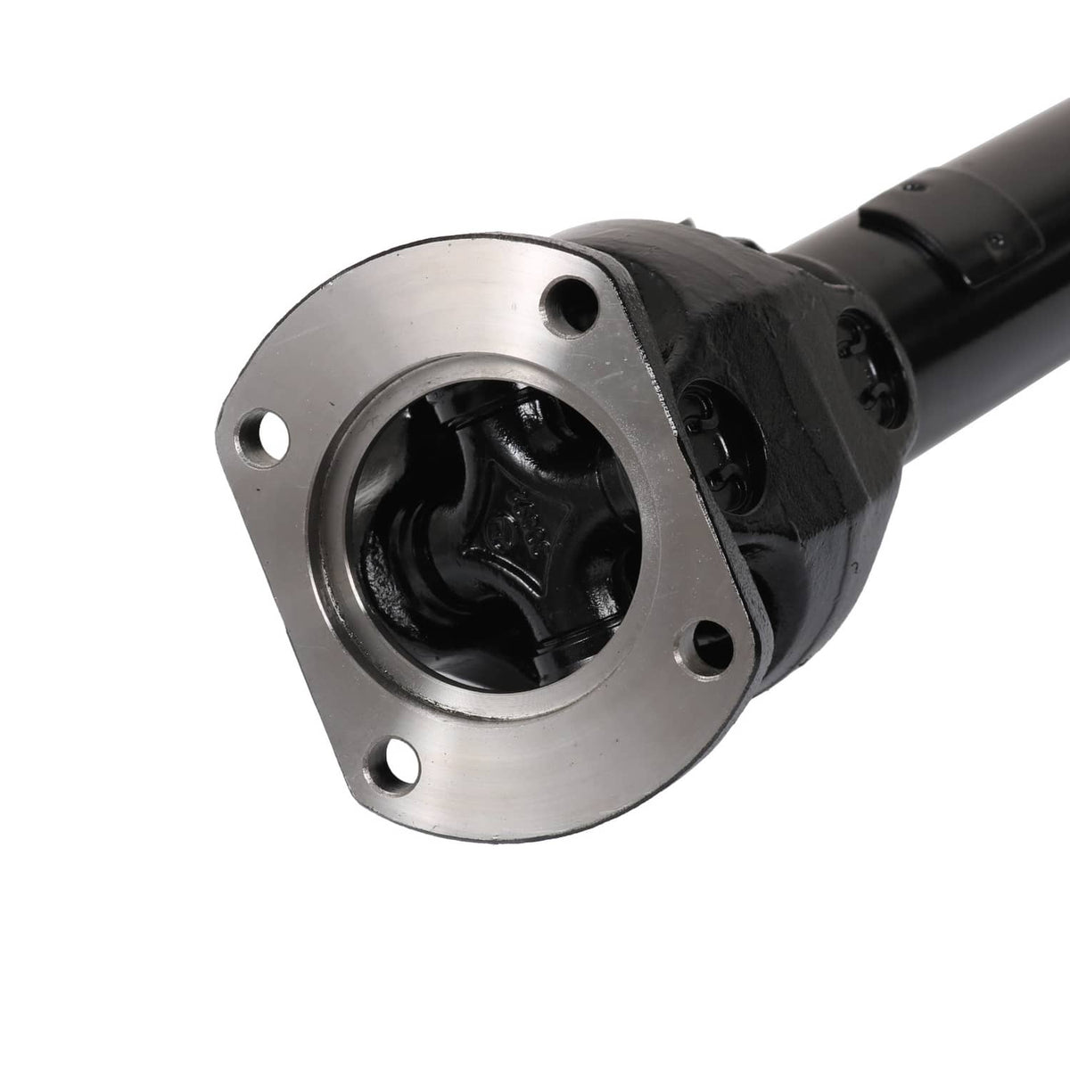 Front driveshaft flange end with circular bolt pattern and dark metal housing