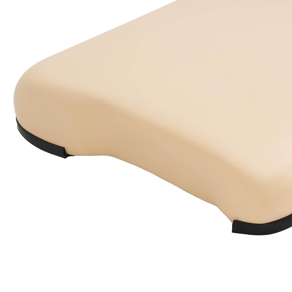 Beige seat bottom cushion with black edge supports at the underside