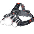 Rechargeable LED headlamp, black adjustable head strap with three front light pods