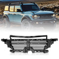 Black front grille shutter insert with horizontal slats and mounting frame