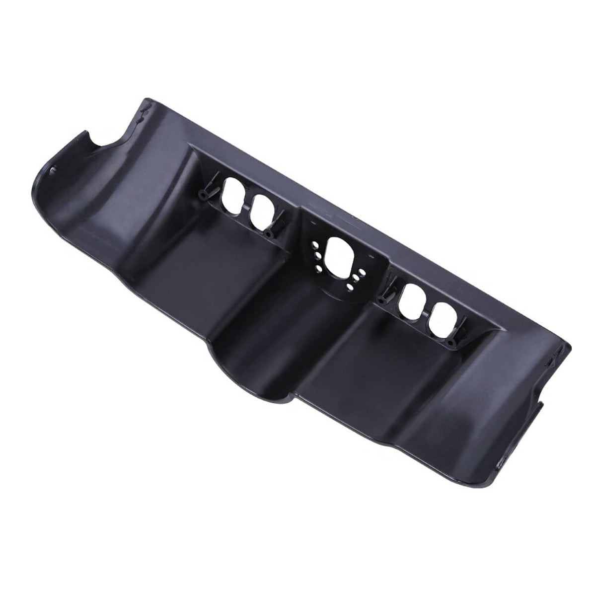 Side view of black inner fairing switch cap kit bracket with switch mounting holes