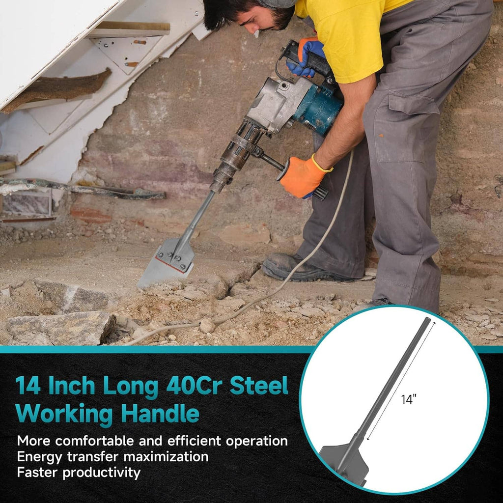 SDS-Max floor scraper chisel bit attached to a demolition hammer during use