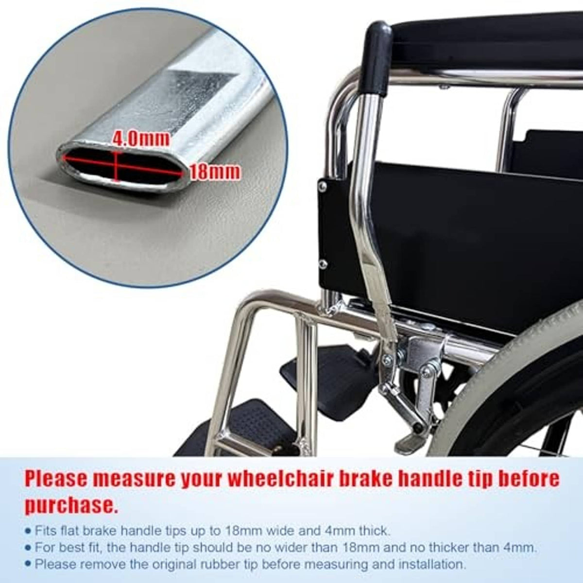 Metal brake handle extender with black rubber cap, close-up of U-shaped arm