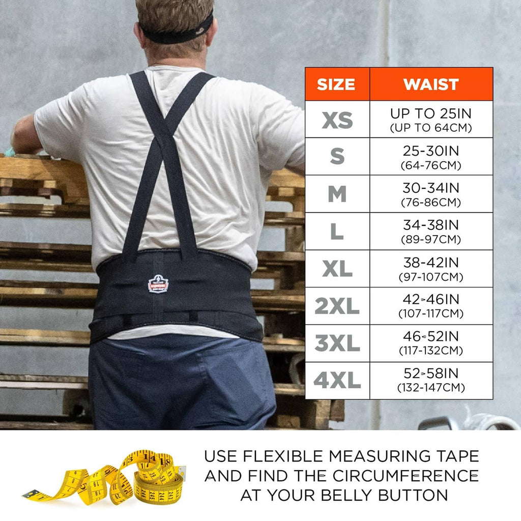 Black adjustable lumbar support belt with wide waist wrap and back panel