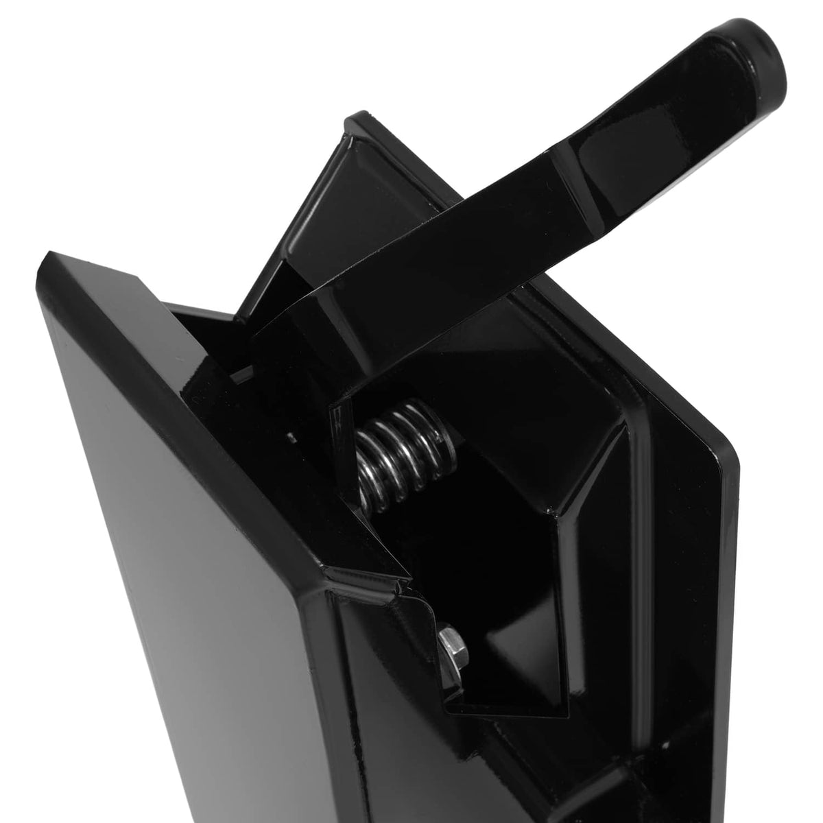 Black metal quick attach adapter head with coil spring and locking hardware detail