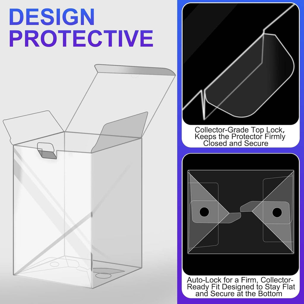 Clear collector protector case with top-lock design to keep the lid securely closed