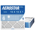 6-pack pleated air filter, MERV 6, 16 x 16 x 1 size, Aerostar Basic