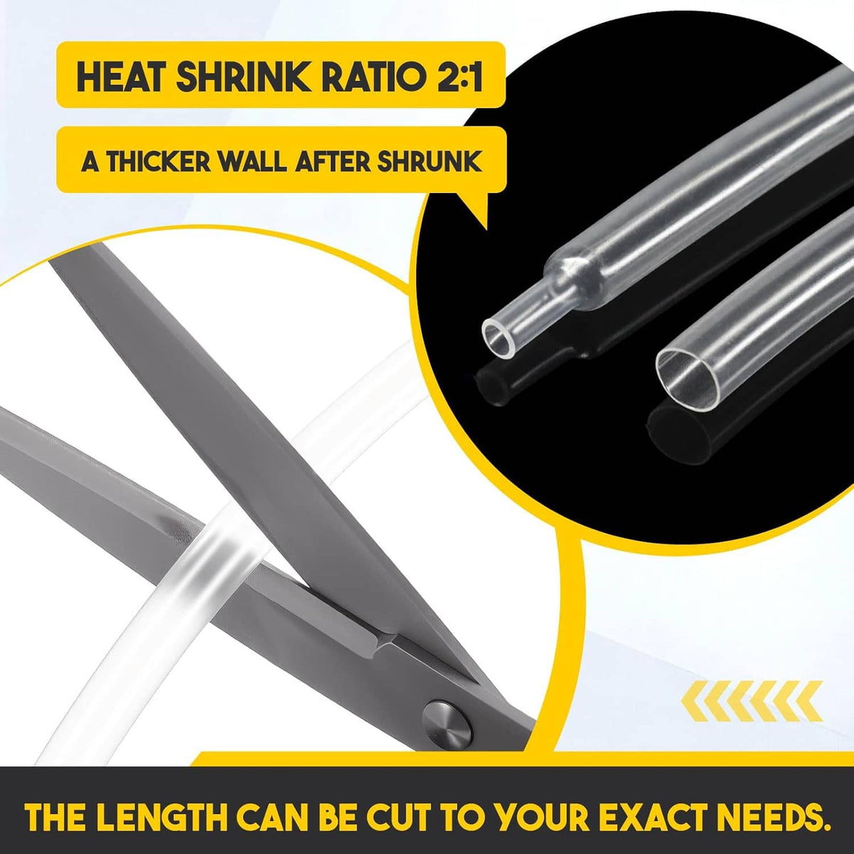 Clear heat-shrink tubing sleeves for shortening shoelaces, shown in small sections