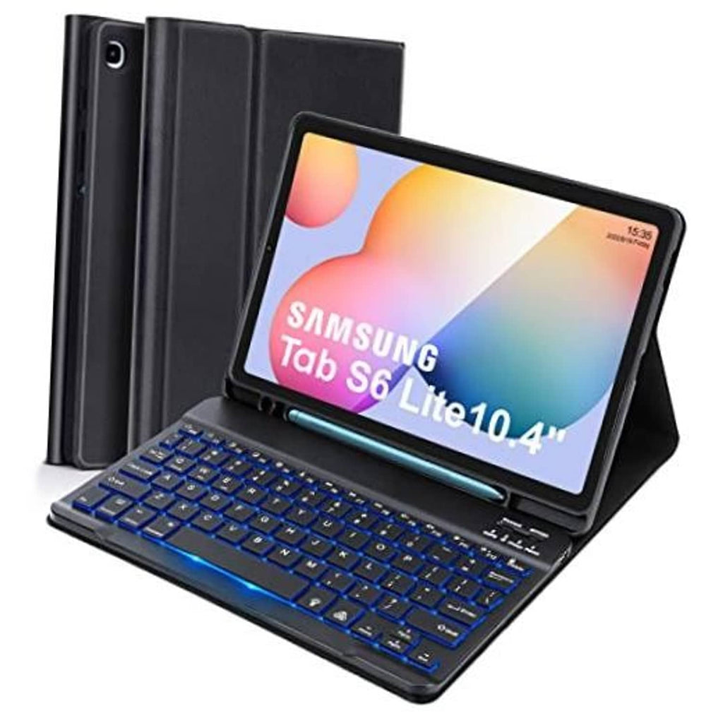 Backlit keyboard tablet case in dark gray with detachable-style keyboard stand