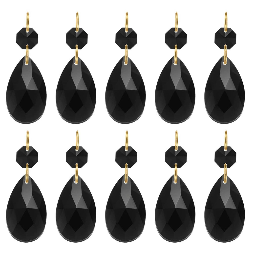 Black teardrop crystal chandelier pendant beads with gold tone top, 10 pack