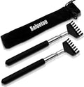 Portable extendable back scratcher set with black pouch and two stainless steel heads