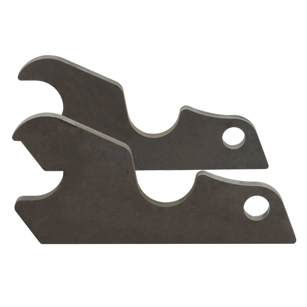 Pair of steel bucket-ear quick attach brackets with two oval bolt holes