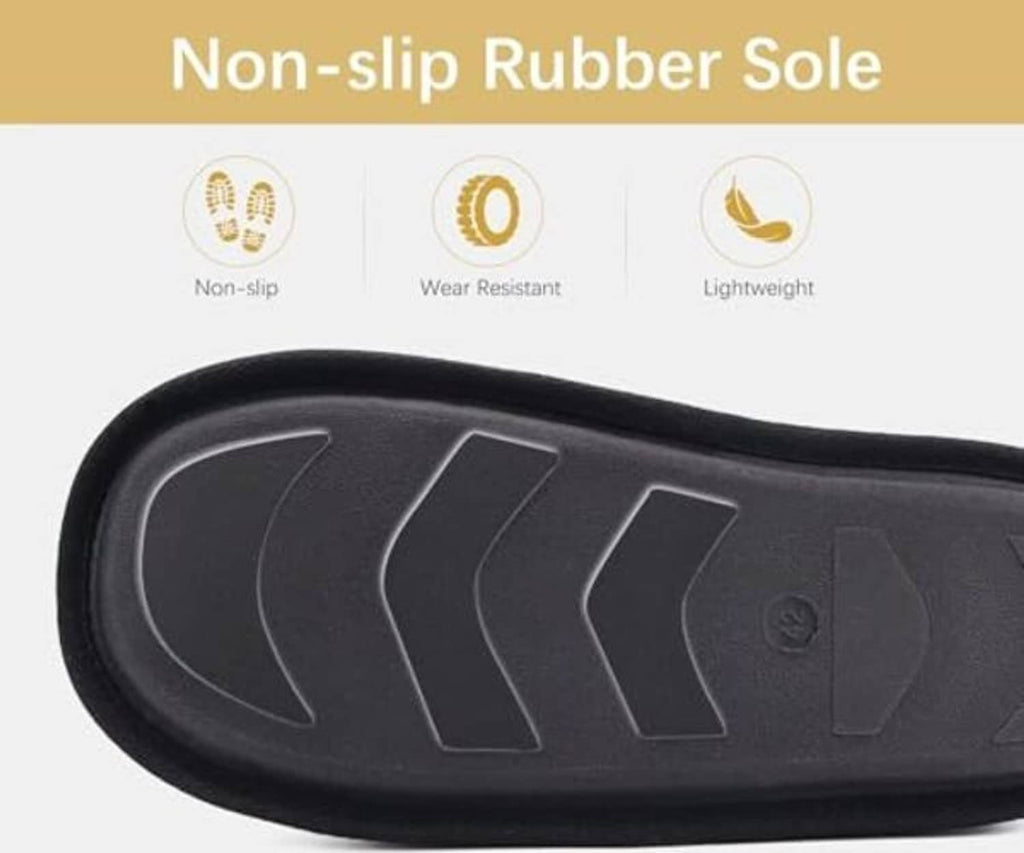 Men's non-slip rubber outsole for scuff slippers, dark tread pattern with traction lines.