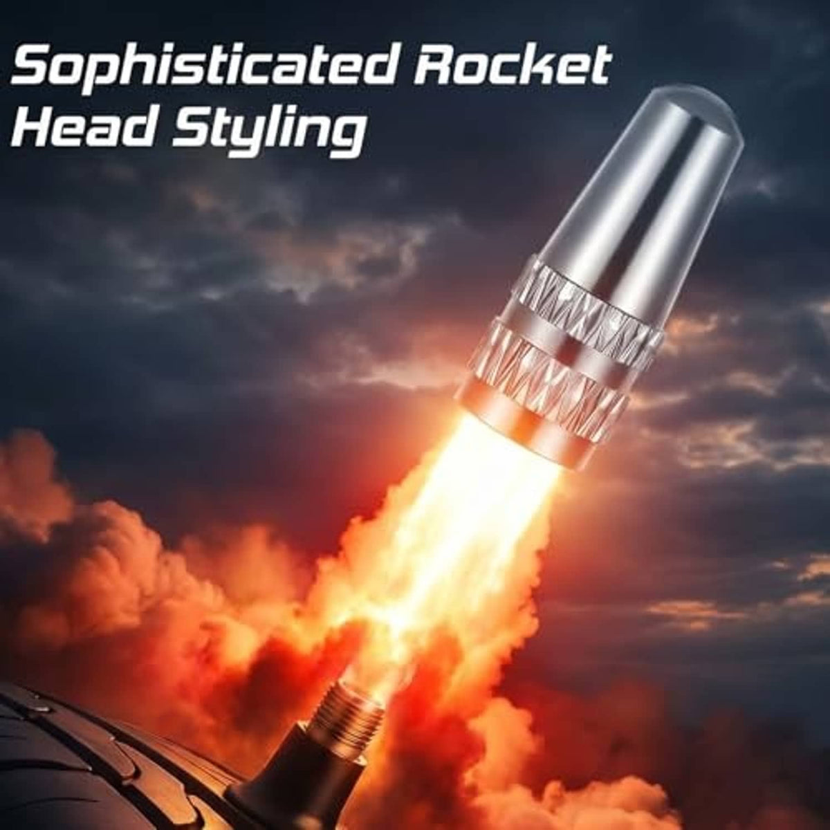 Silver aluminum Presta valve cap with textured band and tapered head