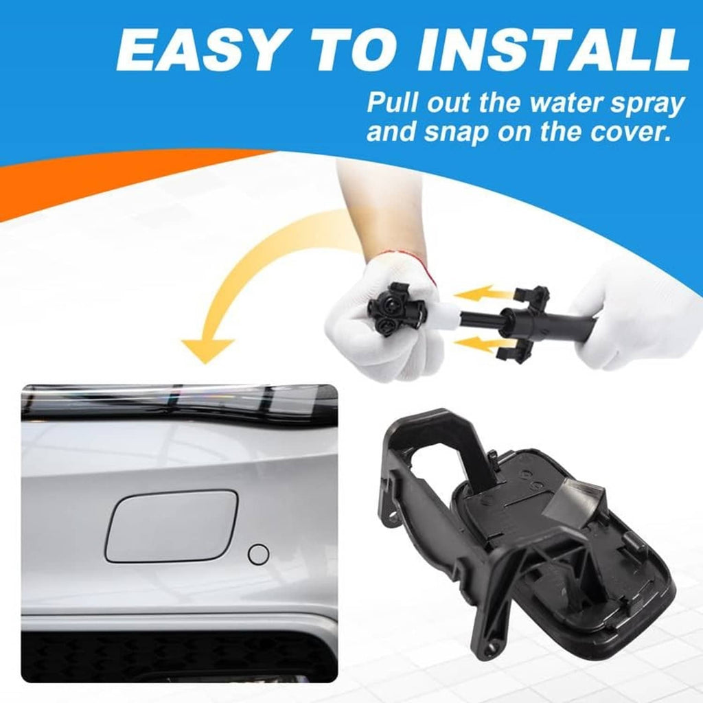 Headlight washer cover installation diagram with water-spray jet and snap-on cover