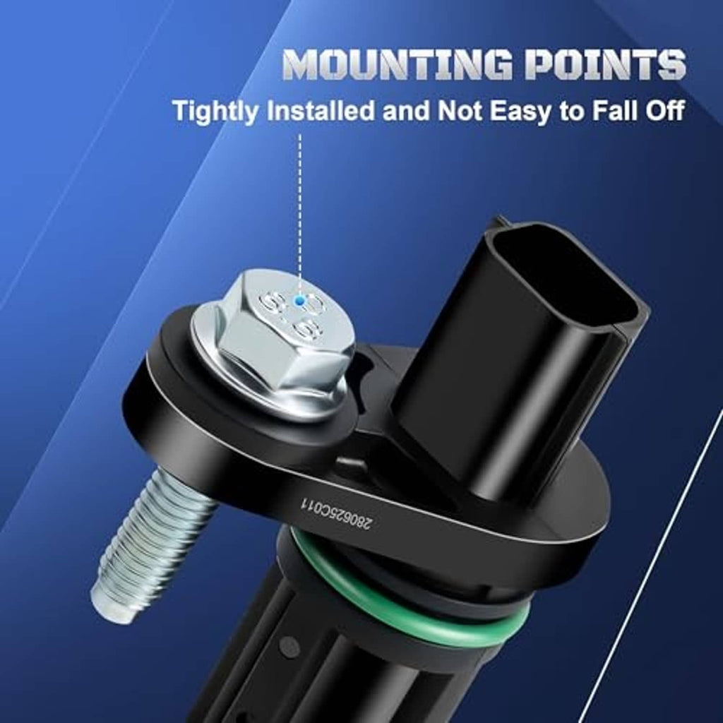 Crankshaft position sensor with black body, green seal ring, and threaded mounting stud