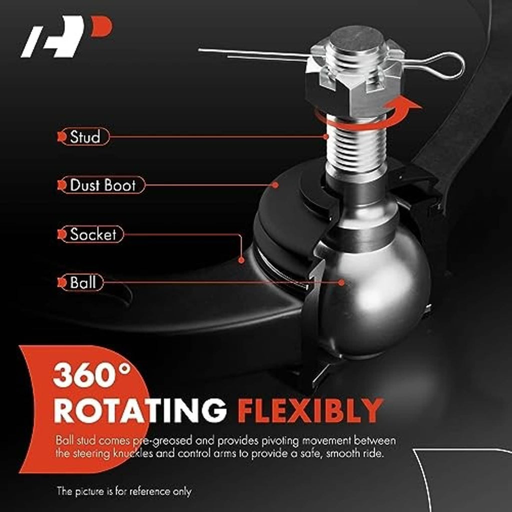 Ball joint assembly with stud, dust boot, and socket on upper control arm