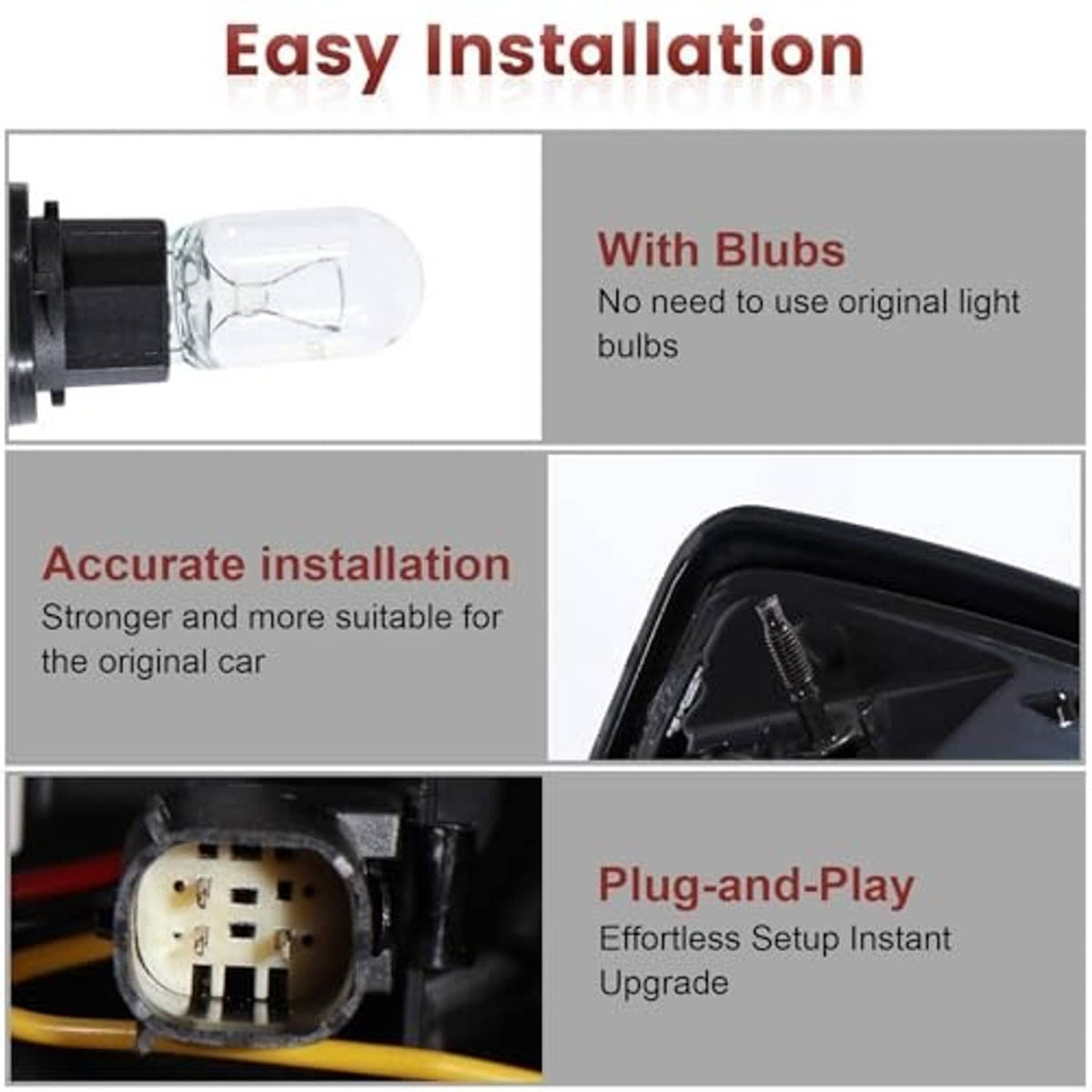 Black tail light assembly with bulb and plug-in wiring port for easy installation