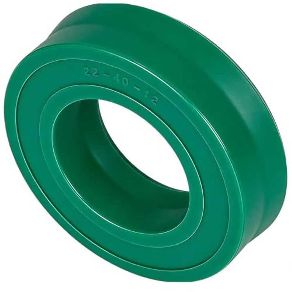 Green hydraulic jack U-cup seal with inner oval opening and molded measurement markings