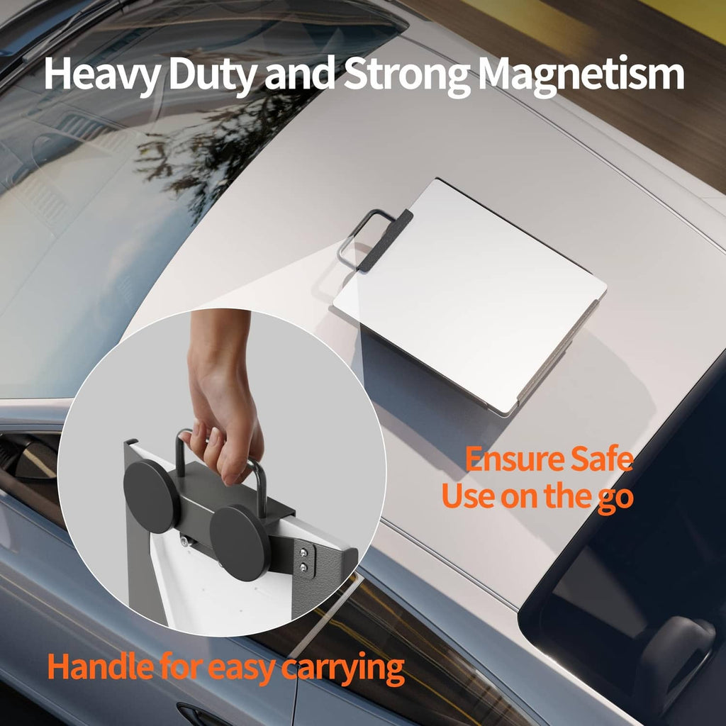 Magnetic car mount with silver base and two large round black magnets