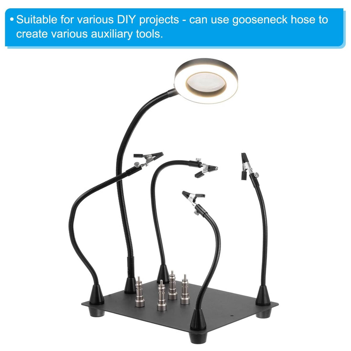 Black gooseneck hose set with multiple suction bases and threaded end connectors