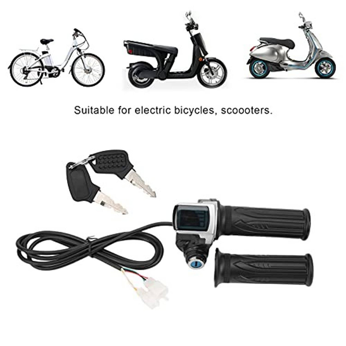 Throttle grip lock set with LED display throttle, wiring cable, spare grips, and two keys