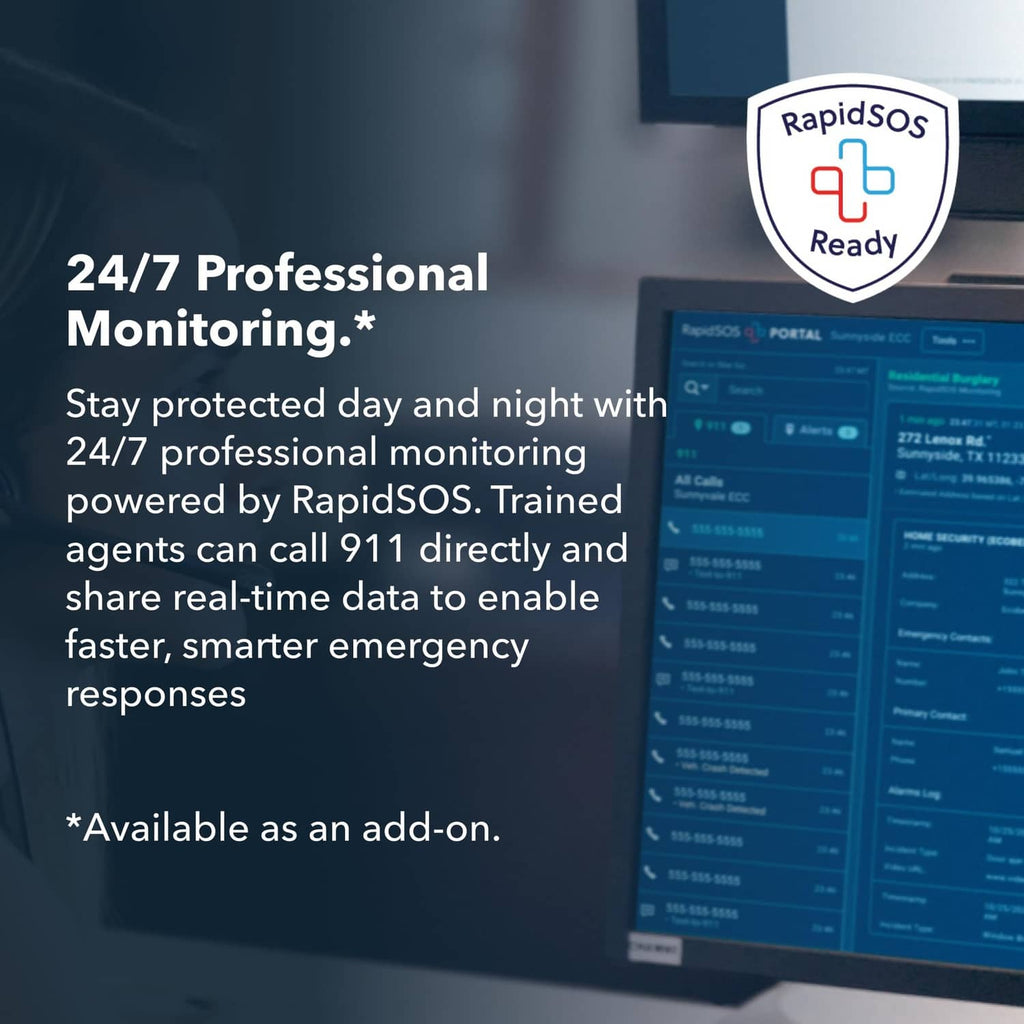 24/7 professional monitoring badge with smart security feature details