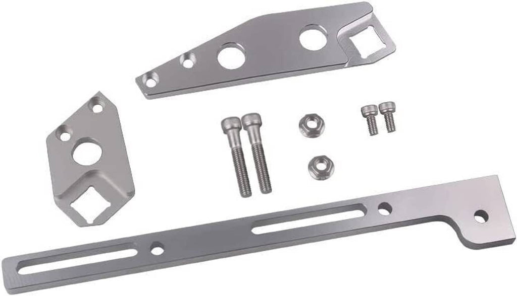 Aluminum throttle bracket plate with two mounting pads and hardware kit, silver gray