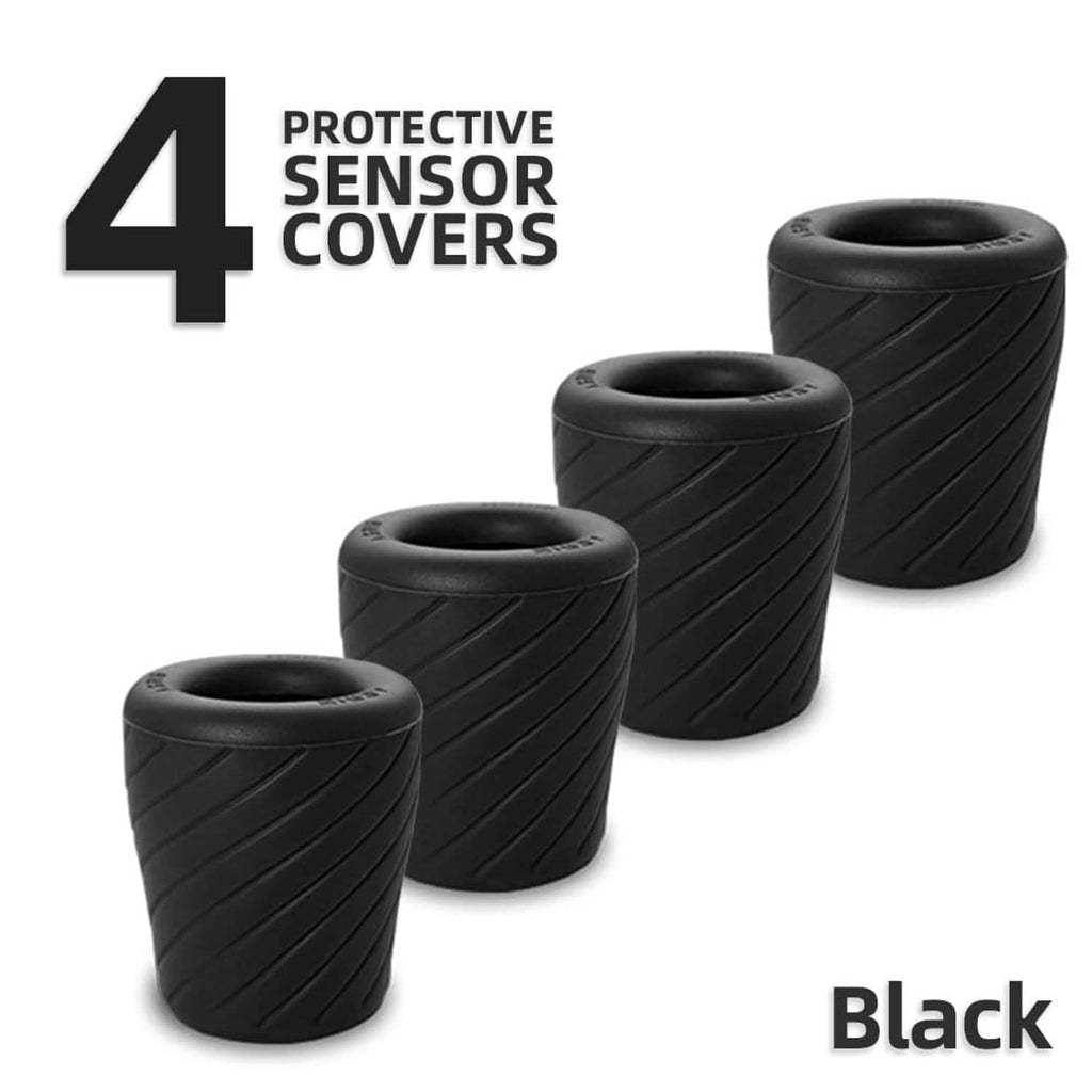 Set of four ARYZE black protective sensor covers, molded caps with raised ridges