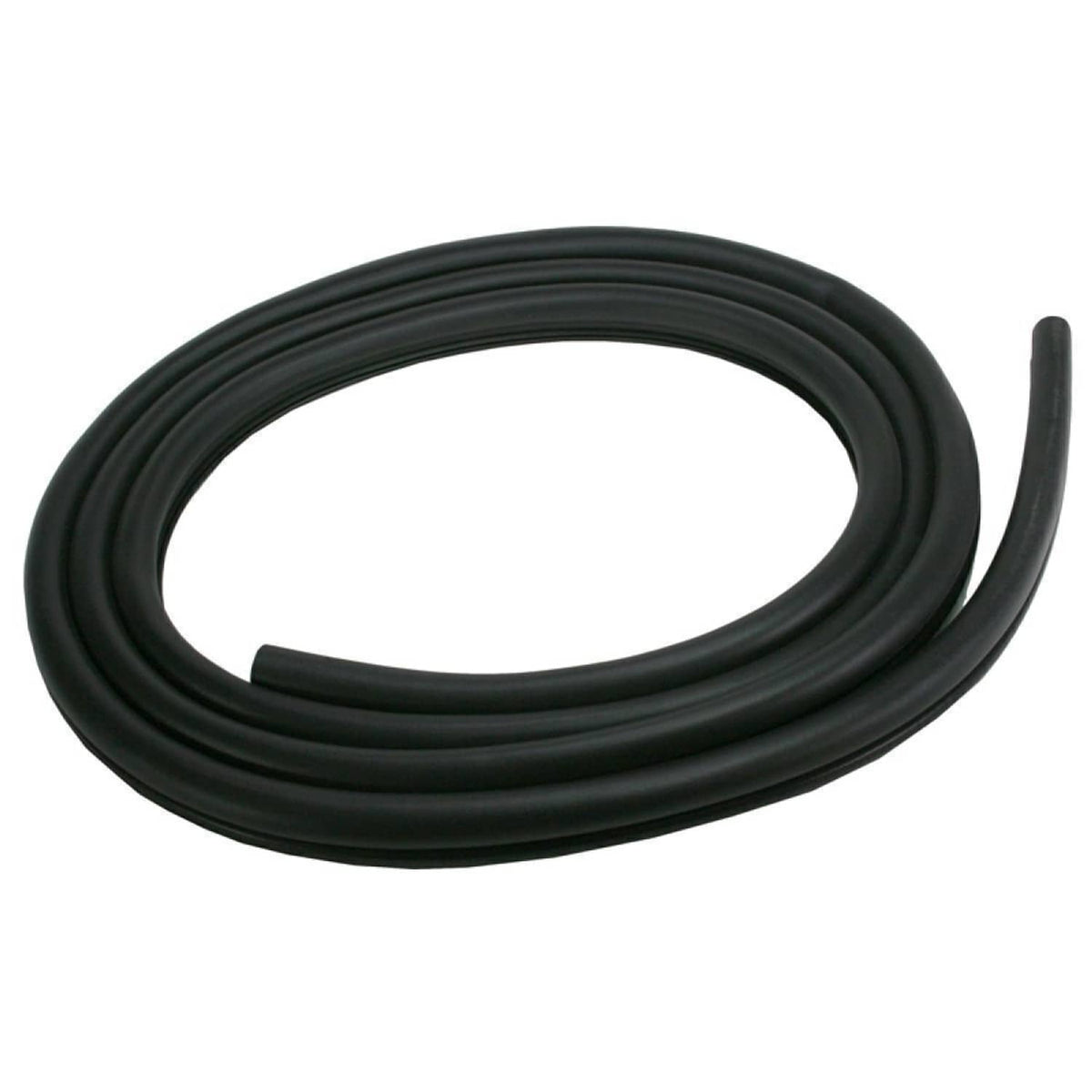 Black coiled window weatherstrip seal with curved channel and rubber lip