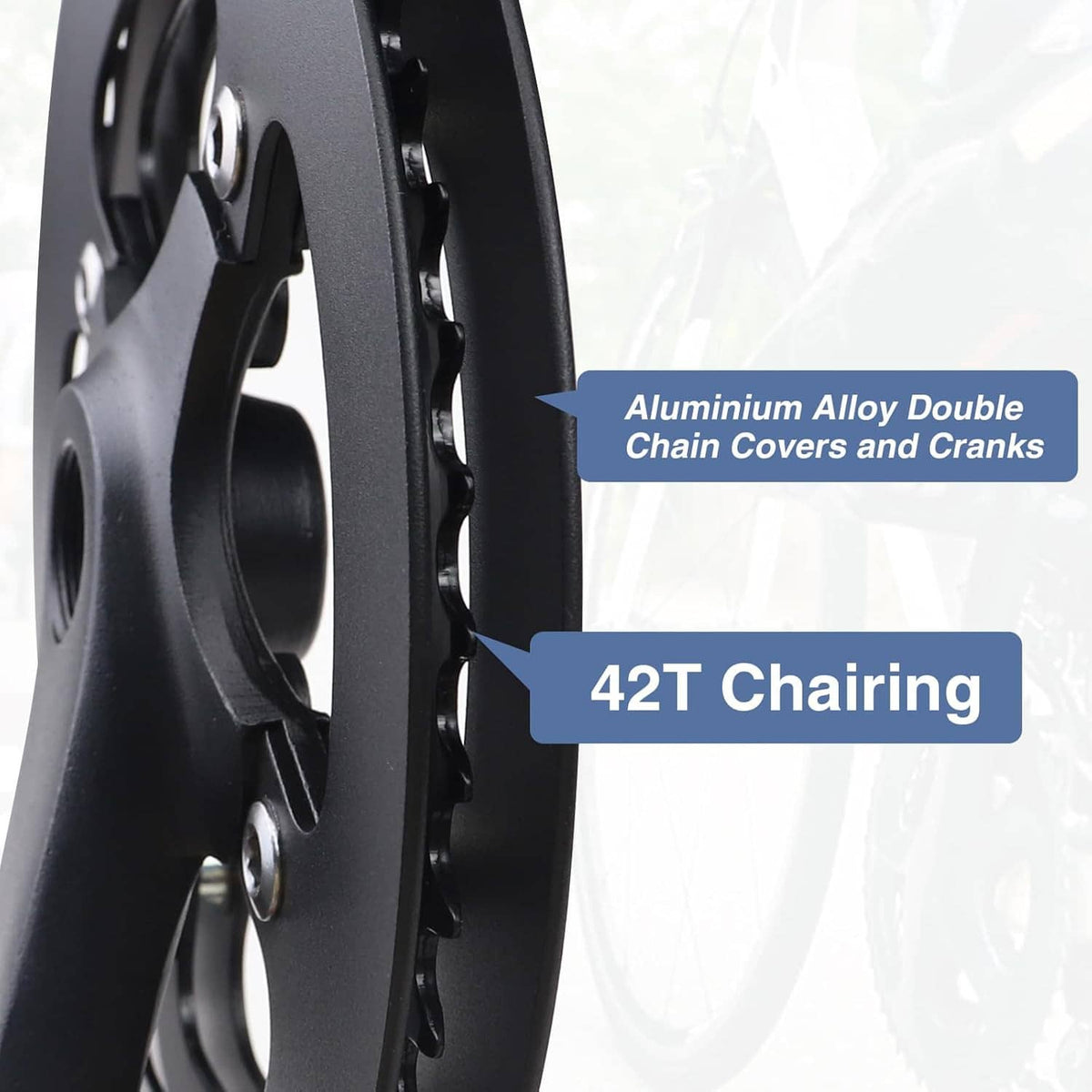 42T e-bike crankset with double chain cover and steel chainring, black