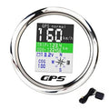 GPS speedometer gauge with chrome bezel; LCD shows km/h, TRIP, ODO, and compass points