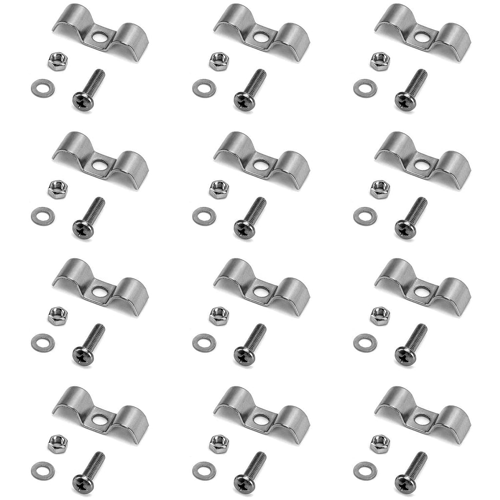 Stainless steel fuel line clip brackets with screws and washers, double-line style