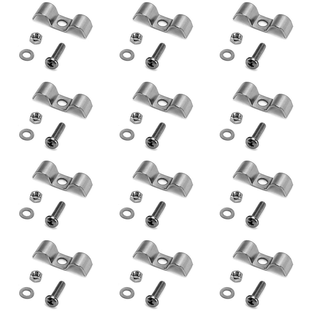 Stainless steel fuel line clip brackets with screws and washers, double-line style