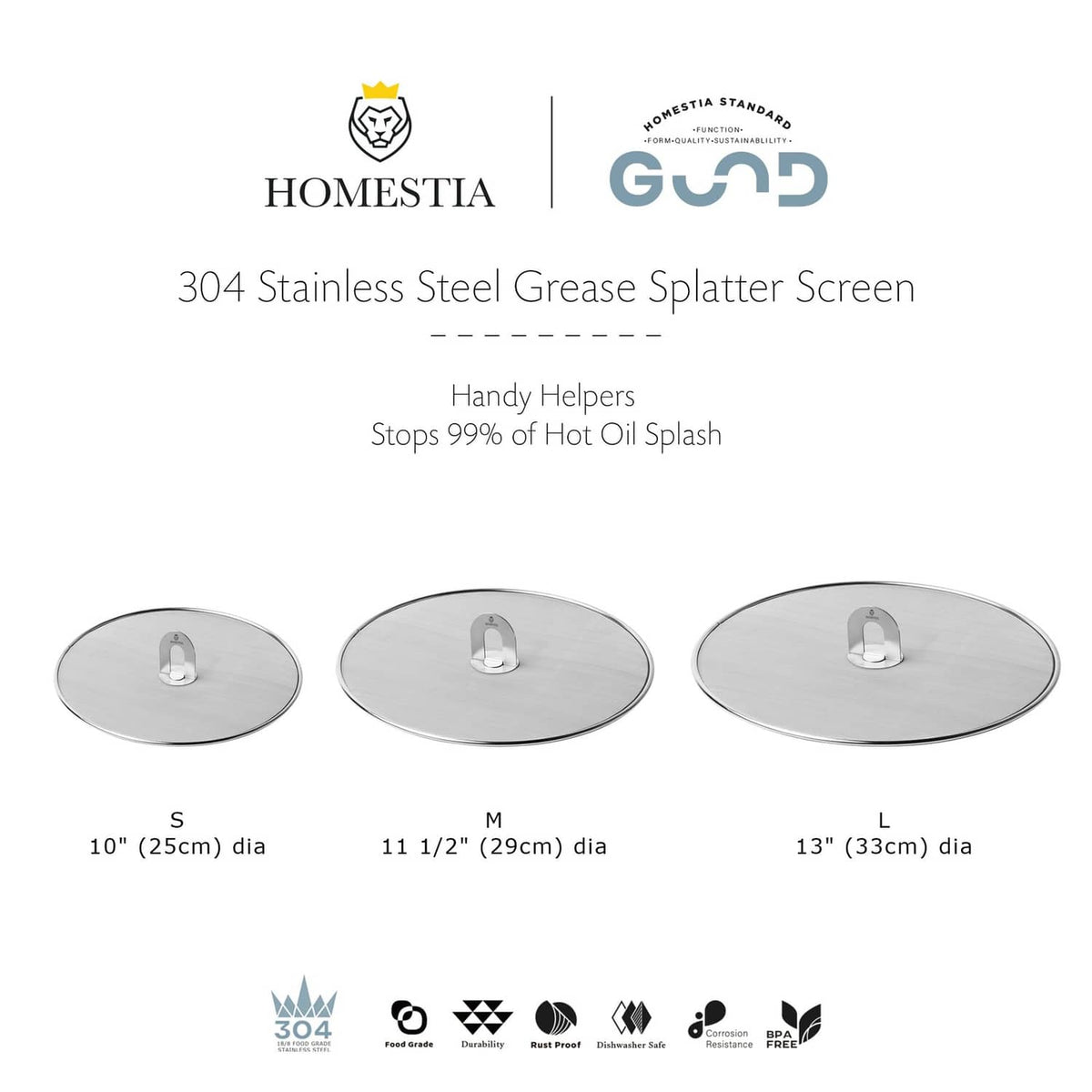 Homestia 304 stainless steel grease splatter screen set of 3, three round screens