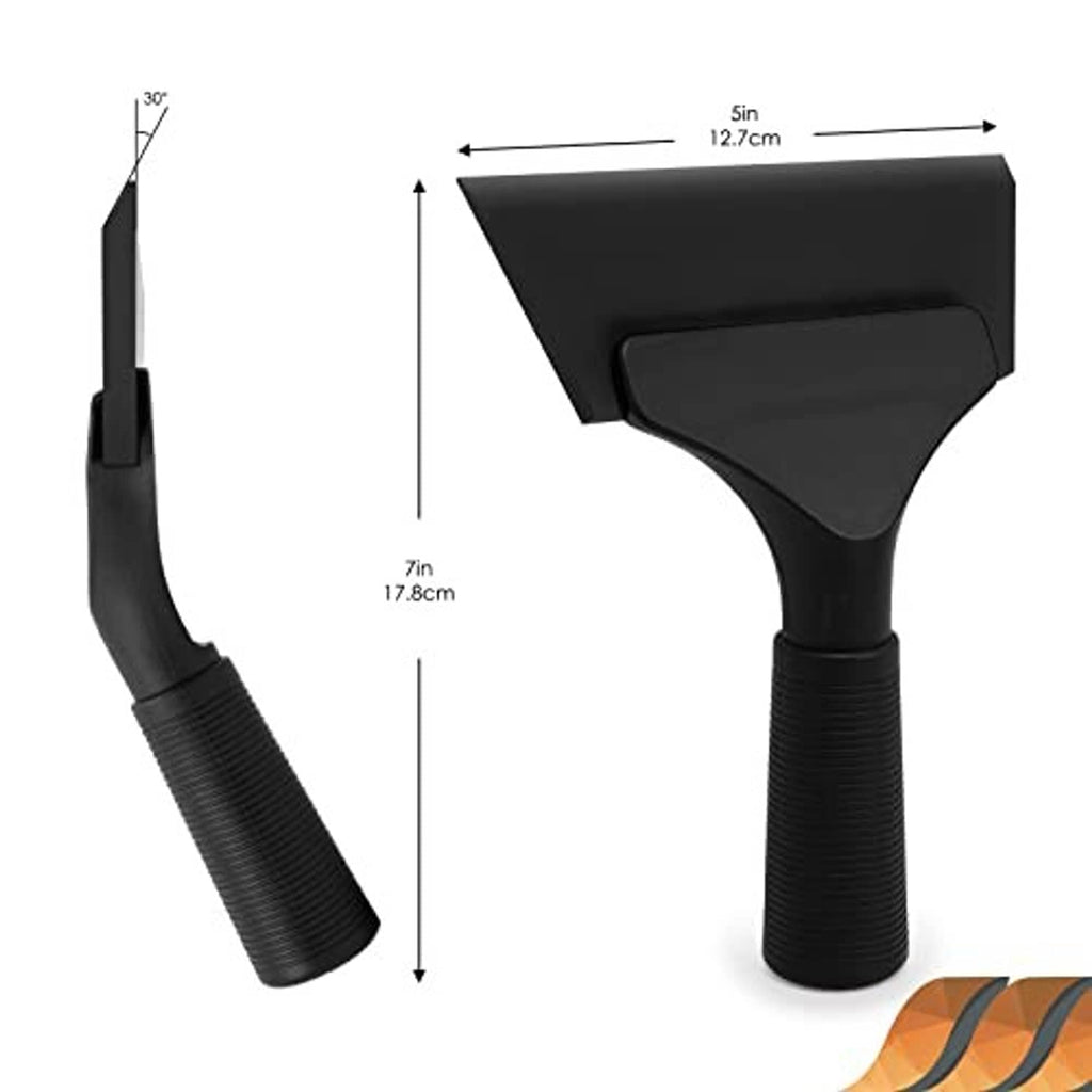 Black rubber dual-edge squeegee tool with size dimensions shown on a white background
