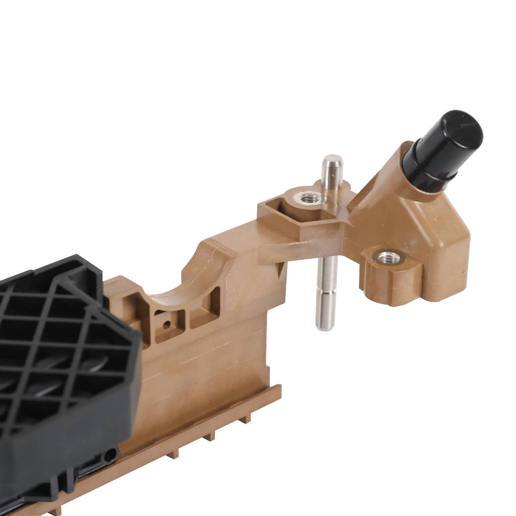 Beige transmission lead frame housing with metal pins and black connector cap