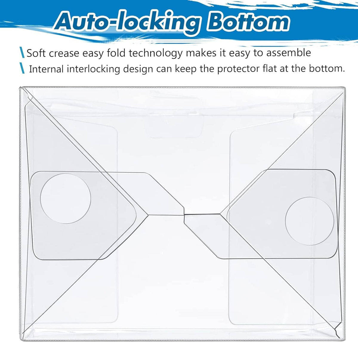 Clear plastic protector case insert with hinged sections for locking bottom closure